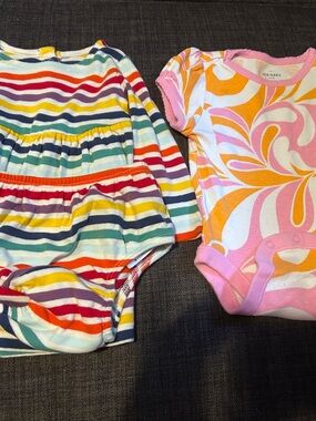 Gap + Old Navy Onesie + Rainbow Stripe Dress Bloomers Set